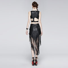 Q-249 black Tassel Asymmetrical Free Prom Leather Short Punk Skirt?-??Punk Rave Clothing