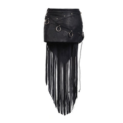 Q-249 black Tassel Asymmetrical Free Prom Leather Short Punk Skirt?-??Punk Rave Clothing