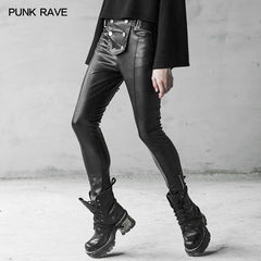 OPK-239 Military Uniform Buckle Skinny PU Leather Pants (with belt)?-??Punk Rave Clothing