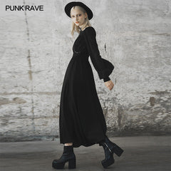 OPQ-638LQF Dark spliced slit dress?-??Punk Rave Clothing