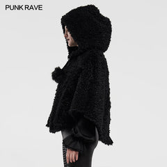 WLY-099DPF Lolita heart-shaped hollow black plush cape?-??Punk Rave Clothing