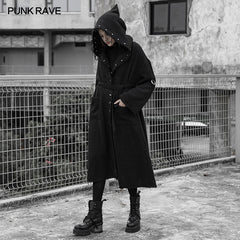 OPY-362DQF Eyelet Dark Burrs Loose Long coat (with belt)?-??Punk Rave Clothing