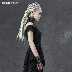 WT-648TDF Gothic spider horizontal neck T-shirt?-??Punk Rave Clothing