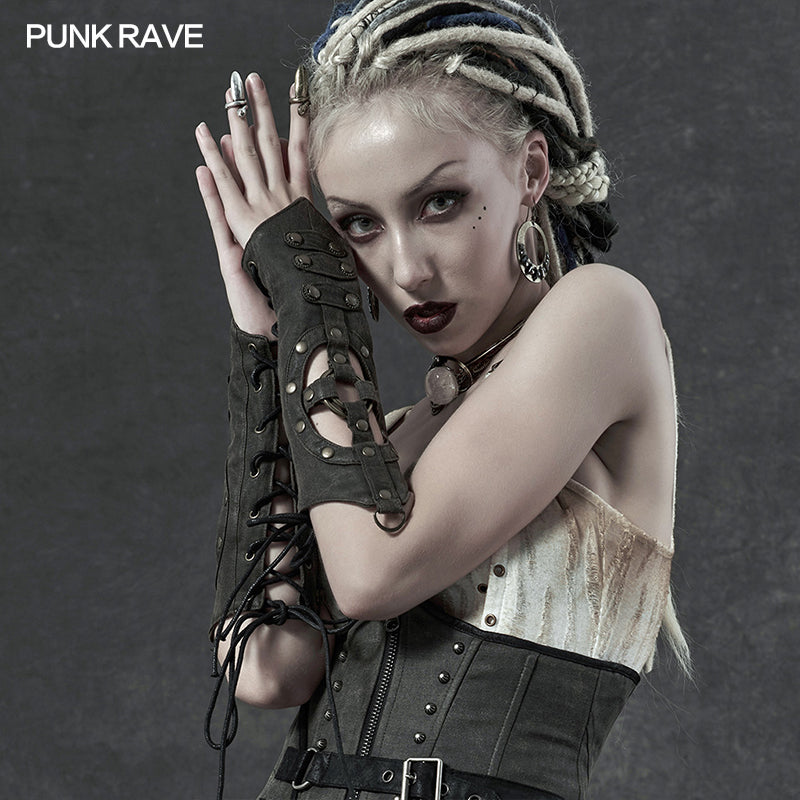 WS-338 Steampunk Imitation Crocodile PU Gloves?-??Punk Rave Clothing