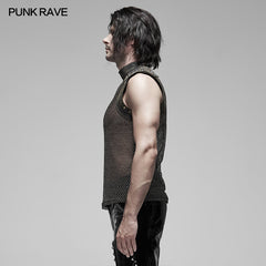 WT-620BXM Mens See-through Mesh Punk Vest with Studded Shoulders?-??Punk Rave Clothing