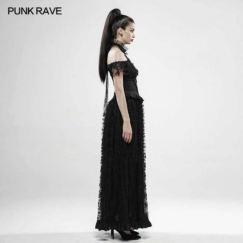 WQ-444LQF Gothic Gorgeous Off Shoulder Lace Dress?-??Punk Rave Clothing