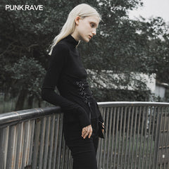 OPT-396TCF Turtleneck tied with rope knit bottoming shirt?-??Punk Rave Clothing
