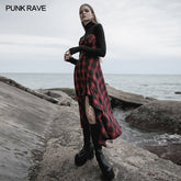 OPQ-859DQF Plaid irregular flounces slip dress?-??Punk Rave Clothing