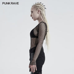 WT-627TCF Personality punk perspective mesh t-shirt?-??Punk Rave Clothing