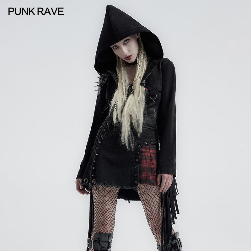 Y-667DQF Punk handsome tassel hooded jacket?-??Punk Rave Clothing