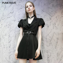 OPQ-725LQF Shirt-style pleated dress?-??Punk Rave Clothing