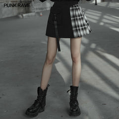 OPQ-537BQF black and white stitching pliad detachable waist-tail skirt?-??Punk Rave Clothing