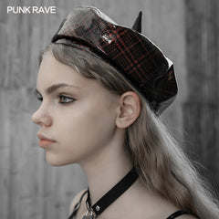 OPS-176DQF Plaid Little Demon Beret?-??Punk Rave Clothing