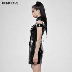WQ-449LQF Punk flaming patent leather dress?-??Punk Rave Clothing