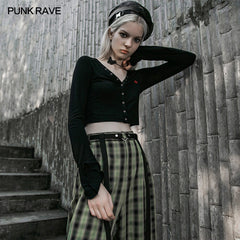 OPT-453TCF Embroidered V-neck horn sleeve T-shirt?-??Punk Rave Clothing