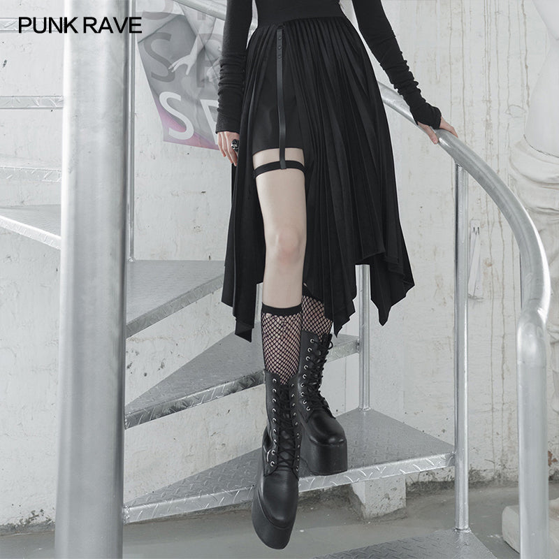 OPQ-840BQF Wednesday series dark and elegant printed pleated patchwork skirt?-??Punk Rave Clothing