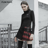 OPQ-471BQF Colored checked folded half skirt with button loop?-??Punk Rave Clothing
