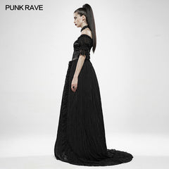WQ-447LQF black feather off shoulder dress?-??Punk Rave Clothing