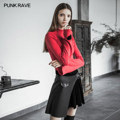 OPQ-433DQF black Pleated Stitching Half Skirt?-??Punk Rave Clothing