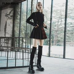 OPQ-642BQF Plaid spliced suspender skirt?-??Punk Rave Clothing