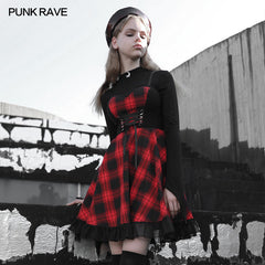 OPQ-704LQF Stitched plaid braces skirt?-??Punk Rave Clothing