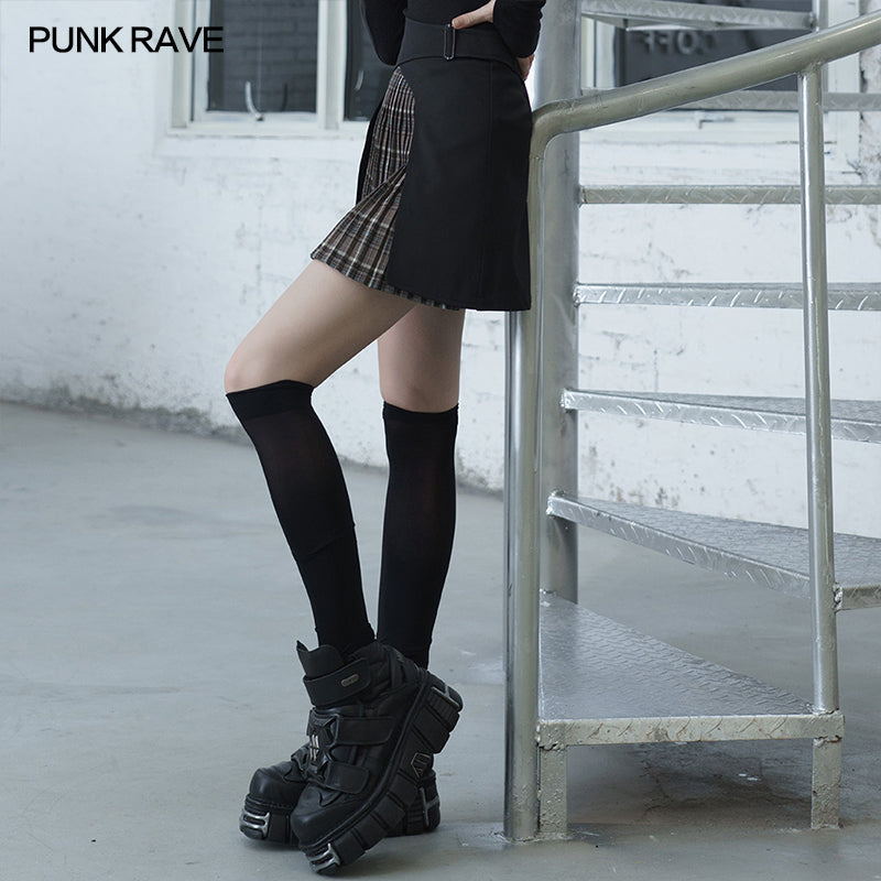 OPQ-834BQF Crossover sectional nifty plaid pleated skirt?-??Punk Rave Clothing