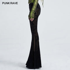 WK-445XCF black Gothic dark fringe flared trousers?-??Punk Rave Clothing