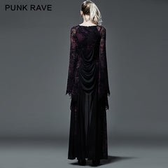 Q-265 Flocking Long Tight Sexy Dark Violet Color Slinky Gothic Dresses?-??Punk Rave Clothing