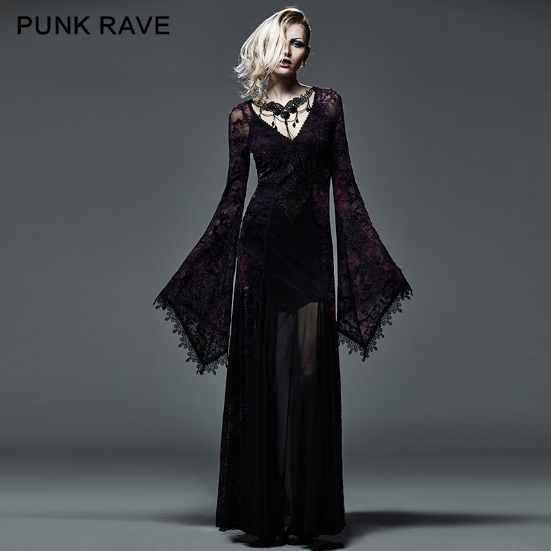 Q-265 Flocking Long Tight Sexy Dark Violet Color Slinky Gothic Dresses?-??Punk Rave Clothing