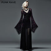 Q-265 Flocking Long Tight Sexy Dark Violet Color Slinky Gothic Dresses?-??Punk Rave Clothing