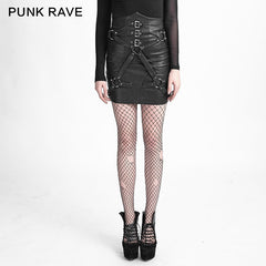 Q-270 New Fashion Lady Bandage High Waisted Leather Punk Skirt?-??Punk Rave Clothing