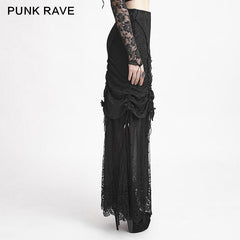 Q-272 Winter Women black Long Lace Fishtail Fashion Gothic Skirt?-??Punk Rave Clothing