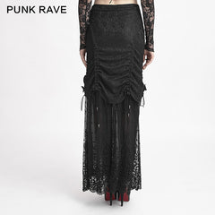 Q-272 Winter Women black Long Lace Fishtail Fashion Gothic Skirt?-??Punk Rave Clothing