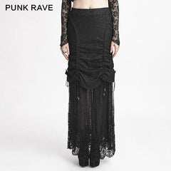 Q-272 Winter Women black Long Lace Fishtail Fashion Gothic Skirt?-??Punk Rave Clothing
