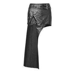 Q-274 Original Asymmetrical Sexy Pleated Leather Micro Mini Punk Skirt?-??Punk Rave Clothing
