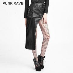 Q-274 Original Asymmetrical Sexy Pleated Leather Micro Mini Punk Skirt?-??Punk Rave Clothing