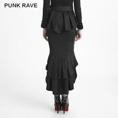 Q-276 Sexy Satin Mature Ladies Long Fishtail Gothic Skirt?-??Punk Rave Clothing
