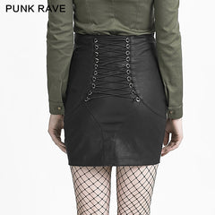 Q-279 black Skinny Simple High Waist Leather Fancy Punk Skirt?-??Punk Rave Clothing