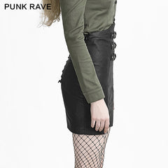Q-279 black Skinny Simple High Waist Leather Fancy Punk Skirt?-??Punk Rave Clothing