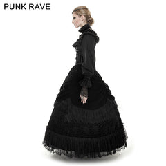 Q-281 black Velvet And Lace Palace Big Swing Long Gothic Skirt?-??Punk Rave Clothing