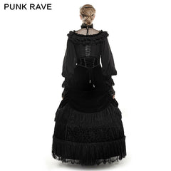 Q-281 black Velvet And Lace Palace Big Swing Long Gothic Skirt?-??Punk Rave Clothing