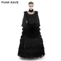 Q-281 black Velvet And Lace Palace Big Swing Long Gothic Skirt?-??Punk Rave Clothing