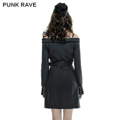 Q-282 Military Off Shoulder Double-breasted Tunic Coat Punk Dress?-??Punk Rave Clothing