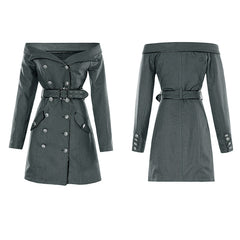 Q-282 Military Off Shoulder Double-breasted Tunic Coat Punk Dress?-??Punk Rave Clothing