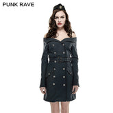 Q-282 Military Off Shoulder Double-breasted Tunic Coat Punk Dress?-??Punk Rave Clothing