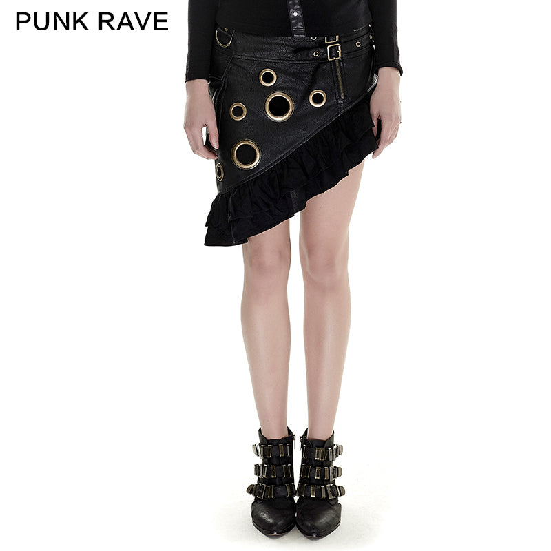 Q-283 Steampunk Asymmetrical Coffee Sexy Girl Mini Punk Skirt?-??Punk Rave Clothing