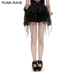 Q-284 Spiky Mesh Two-piece Punk Skirt With Straps?-??Punk Rave Clothing