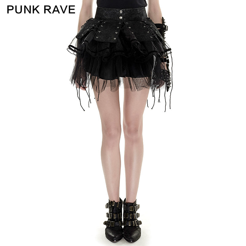 Q-284 Spiky Mesh Two-piece Punk Skirt With Straps?-??Punk Rave Clothing