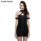 Q-285 Rivet Tight Naked Shoulder Sleeveless Corduroy Sexy Gothic Dresses?-??Punk Rave Clothing