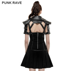 Q-288 High Collar Backless Short Sleeve Pleated Punk Dress?-??Punk Rave Clothing